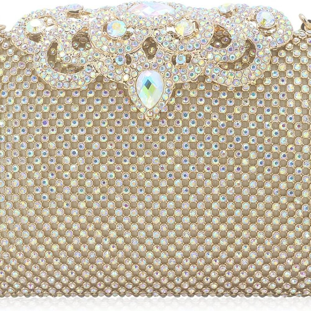 Dexmay Rhinestone Clutch Bag with Crystal Crown Clasp Women Evening Handbag Form